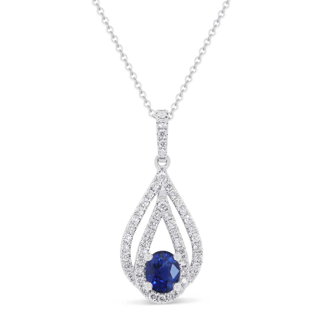 Beautiful Hand Crafted 14K White Gold 4x5MM Sapphire And Diamond Arianna Collection Pendant