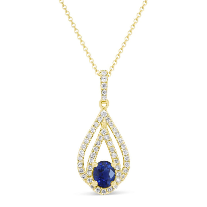 Beautiful Hand Crafted 14K Yellow Gold 4X5MM Sapphire And Diamond Arianna Collection Pendant