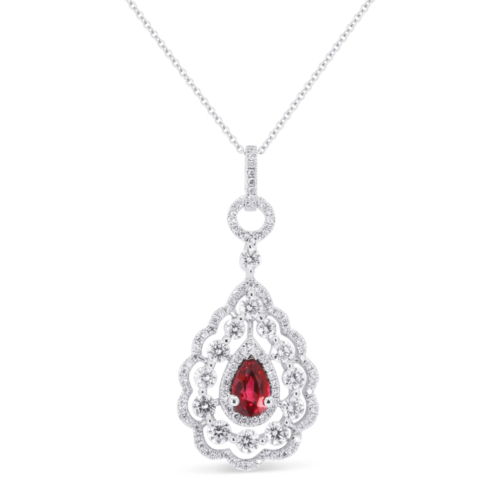 Beautiful Hand Crafted 14K White Gold  Ruby And Diamond Arianna Collection Pendant