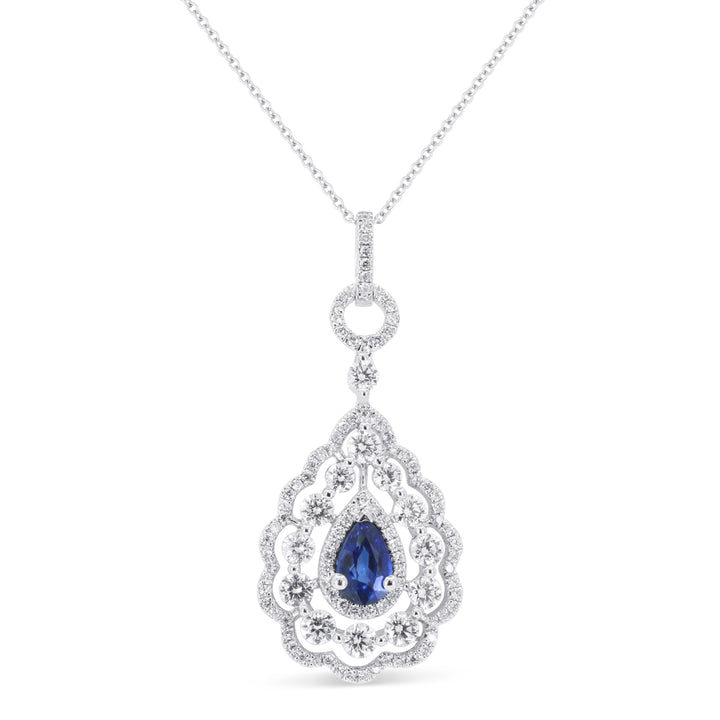 Beautiful Hand Crafted 14K White Gold  Sapphire And Diamond Arianna Collection Pendant