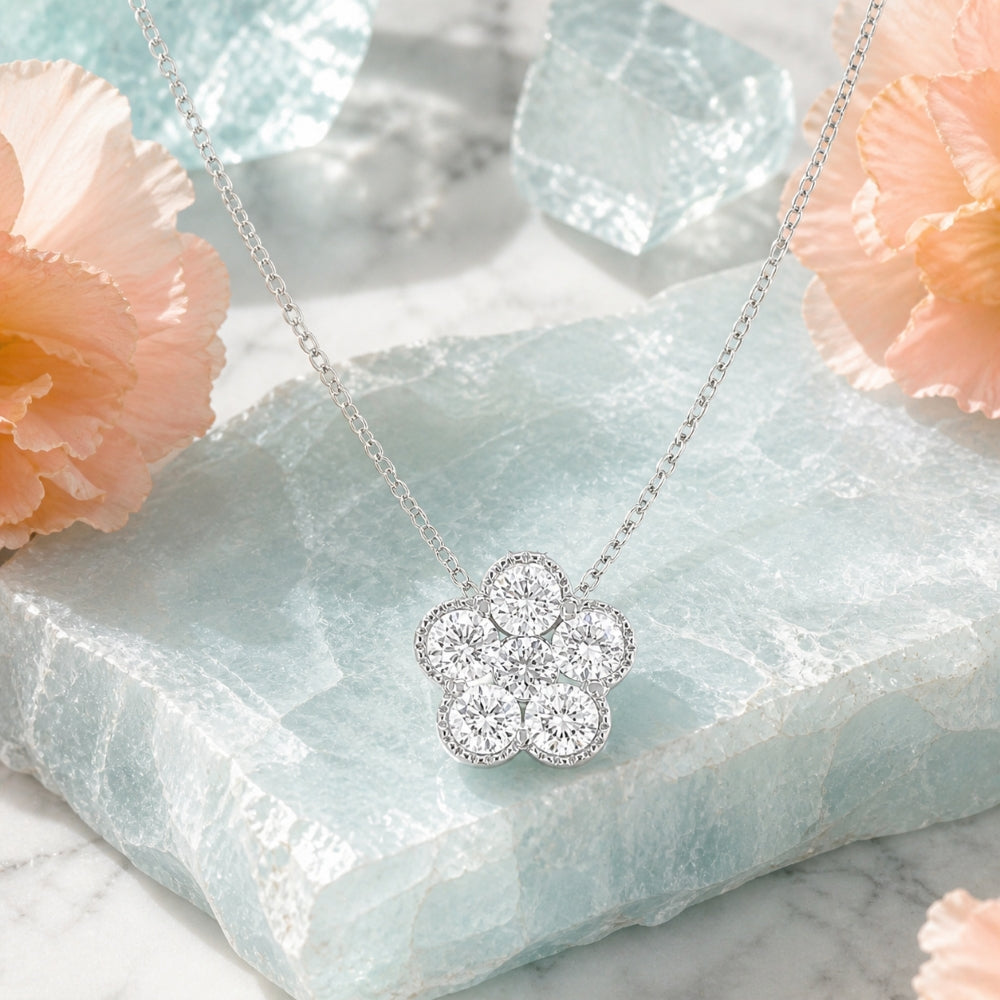 N1902 - 14K Gold Diamond Flower Pendant