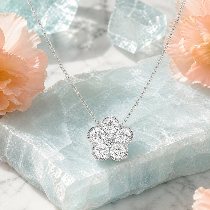 N1902 - 14K Gold Diamond Flower Pendant