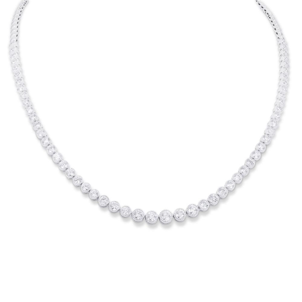 Beautiful Hand Crafted 14K White Gold White Diamond Milano Collection Necklace