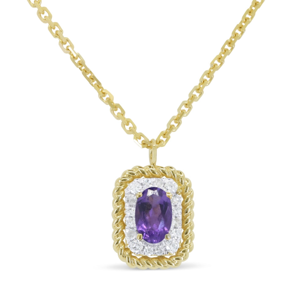 Beautiful Hand Crafted 14K Yellow Gold 3X5MM Amethyst And Diamond Essentials Collection Pendant