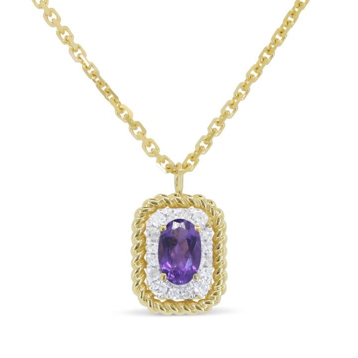 Beautiful Hand Crafted 14K Yellow Gold 3X5MM Amethyst And Diamond Essentials Collection Pendant