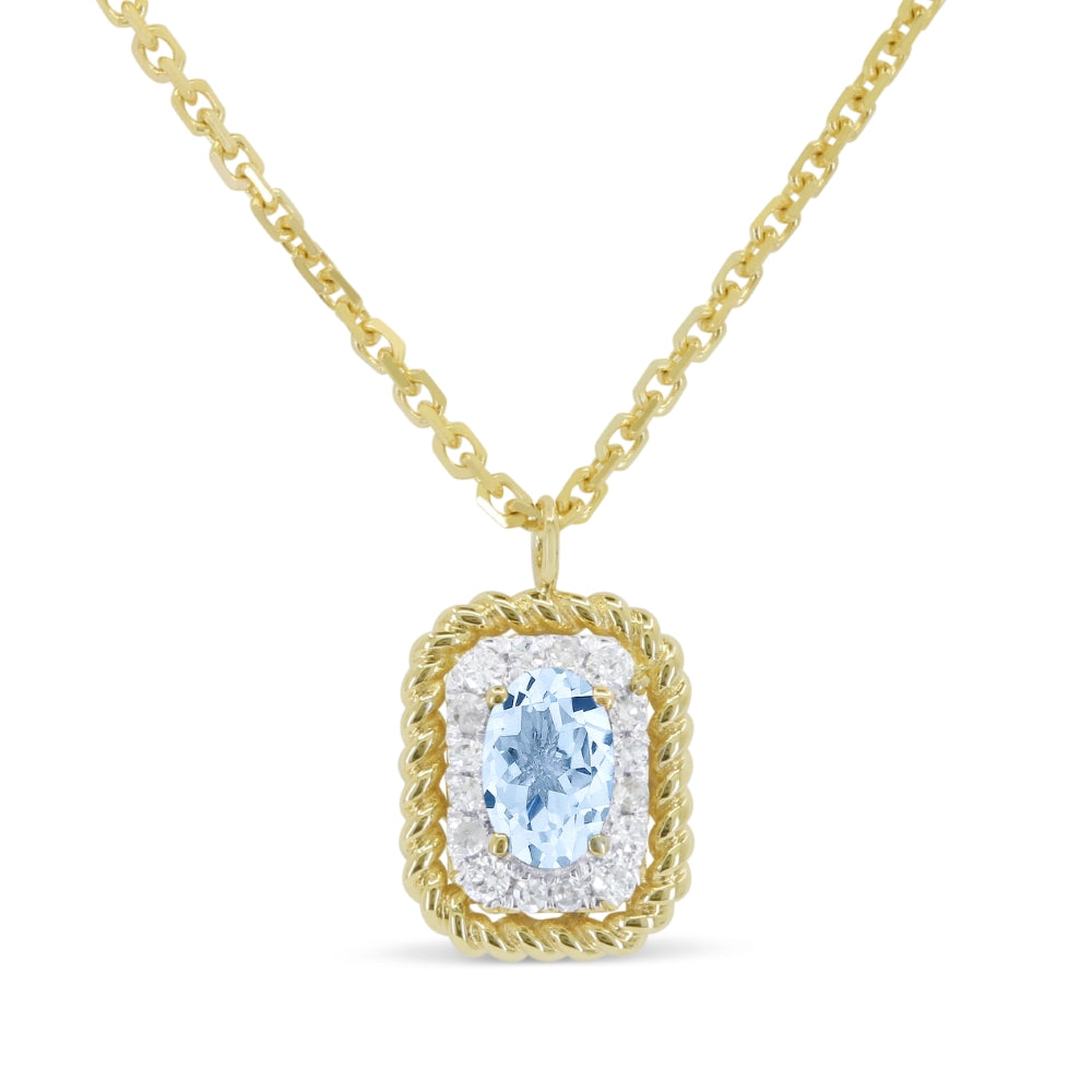 Beautiful Hand Crafted 14K Yellow Gold 3X5MM Blue Topaz And Diamond Essentials Collection Pendant
