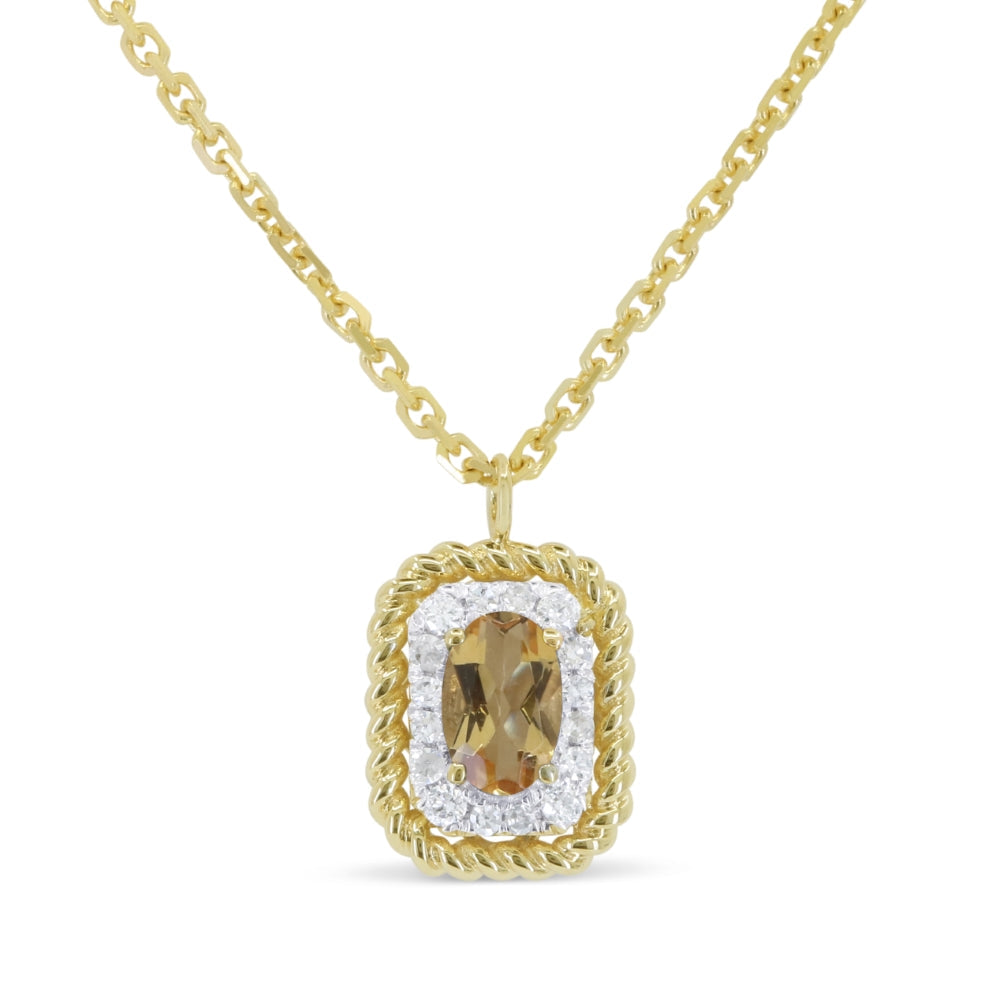 Beautiful Hand Crafted 14K Yellow Gold 3X5MM Citrine And Diamond Essentials Collection Pendant