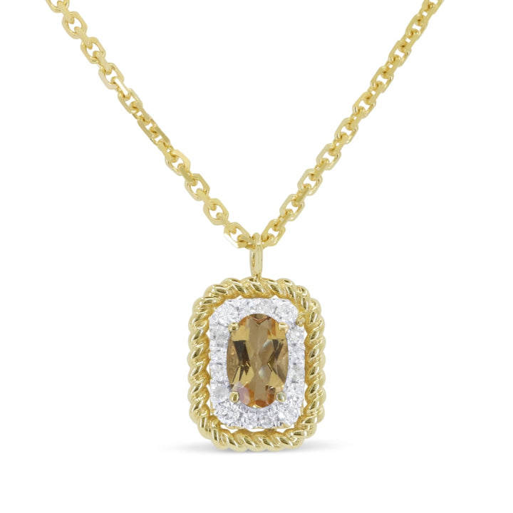 Beautiful Hand Crafted 14K Yellow Gold 3X5MM Citrine And Diamond Essentials Collection Pendant