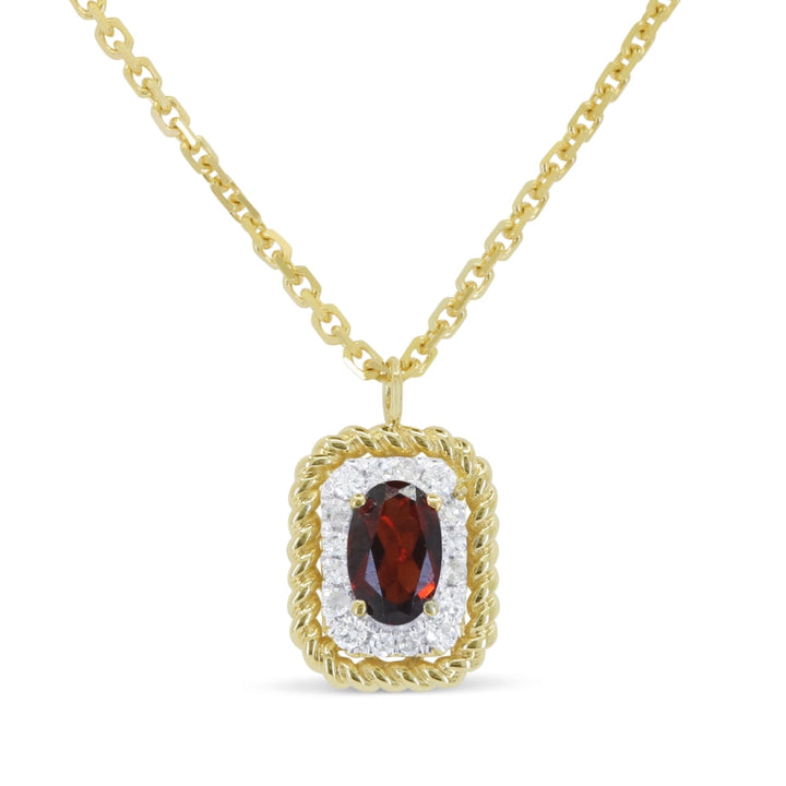 Beautiful Hand Crafted 14K Yellow Gold 3X5MM Garnet And Diamond Essentials Collection Pendant
