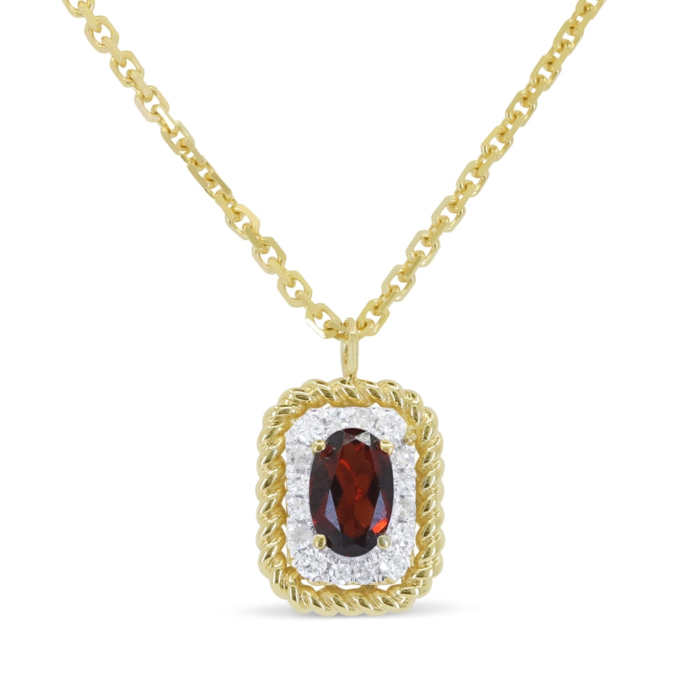 Beautiful Hand Crafted 14K Yellow Gold 3X5MM Garnet And Diamond Essentials Collection Pendant