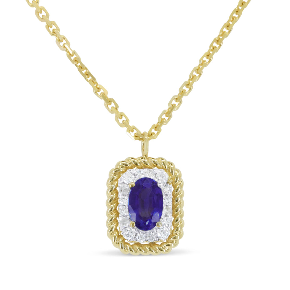 Beautiful Hand Crafted 14K Yellow Gold 3X5MM London Blue Topaz And Diamond Essentials Collection Pendant