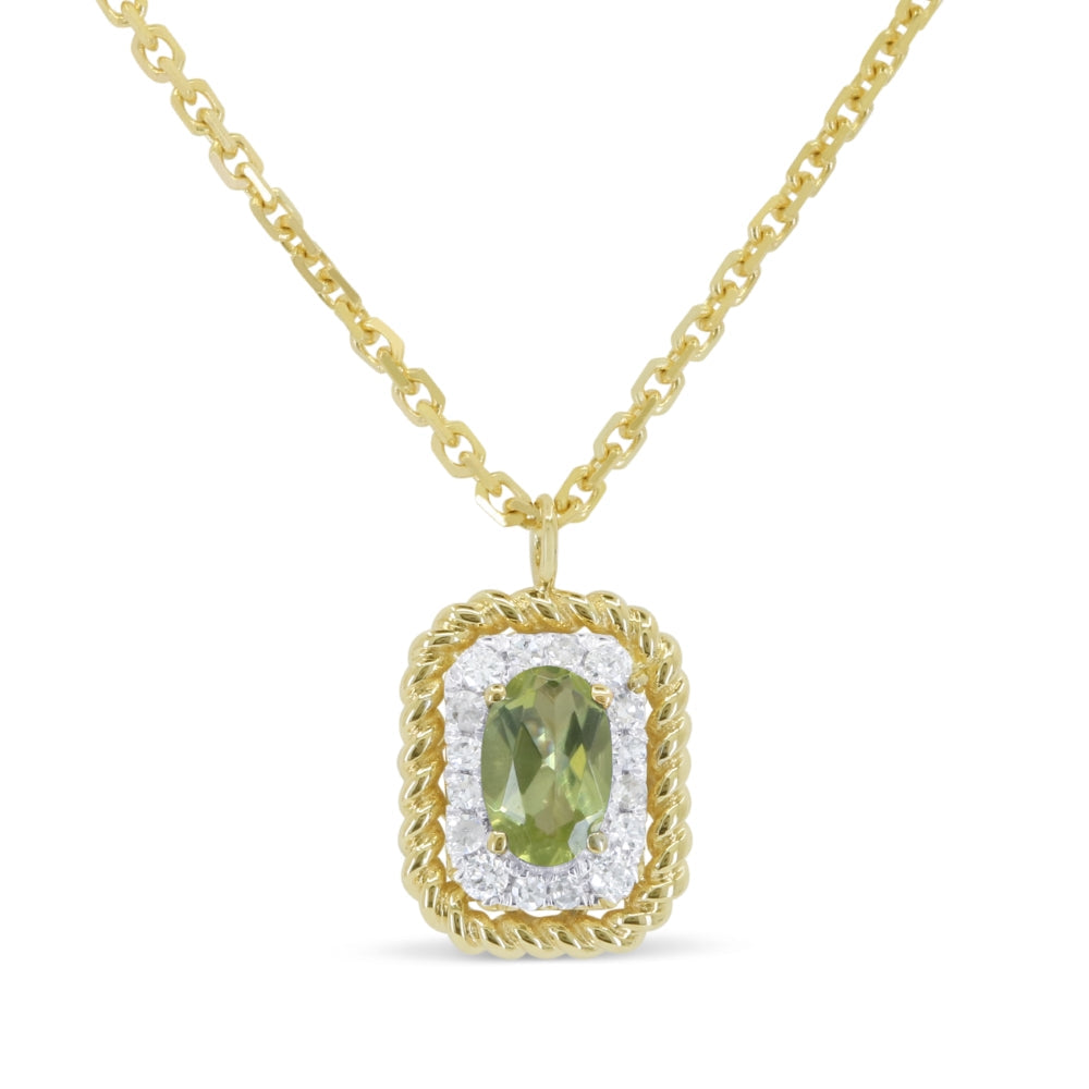 Beautiful Hand Crafted 14K Yellow Gold 3X5MM Peridot And Diamond Essentials Collection Pendant