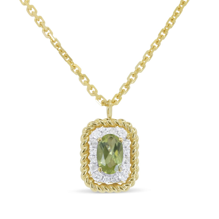 Beautiful Hand Crafted 14K Yellow Gold 3X5MM Peridot And Diamond Essentials Collection Pendant