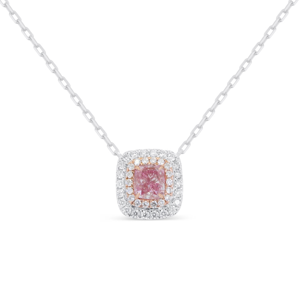 Beautiful Hand Crafted 14K White Gold  Fancy Pink Diamond And Diamond Milano Collection Necklace
