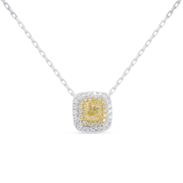 Beautiful Hand Crafted 14K White Gold  Fancy Yellow Diamond And Diamond Milano Collection Necklace