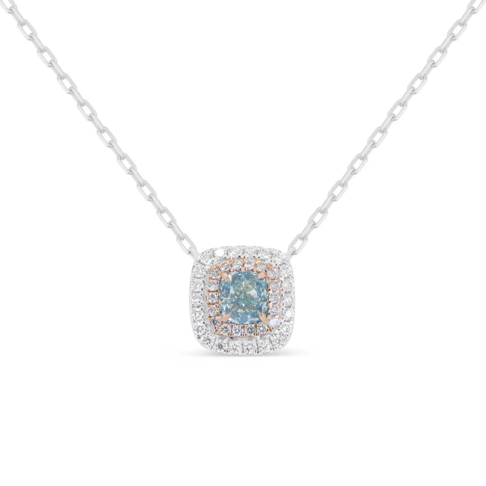 Beautiful Hand Crafted 14K White Gold  Blue Diamond And Diamond Milano Collection Necklace