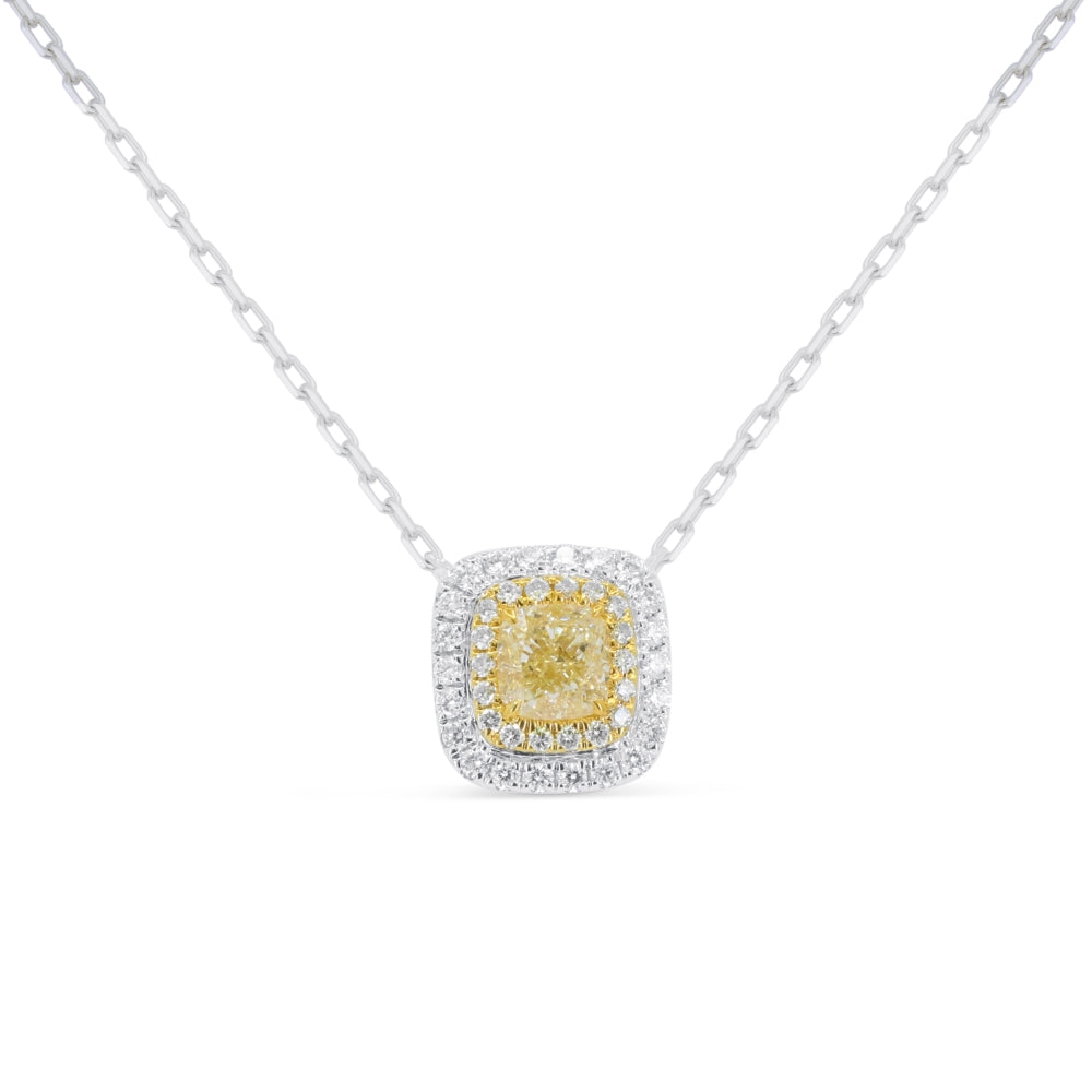 Beautiful Hand Crafted 14K White Gold  Fancy Yellow Diamond And Diamond Milano Collection Necklace