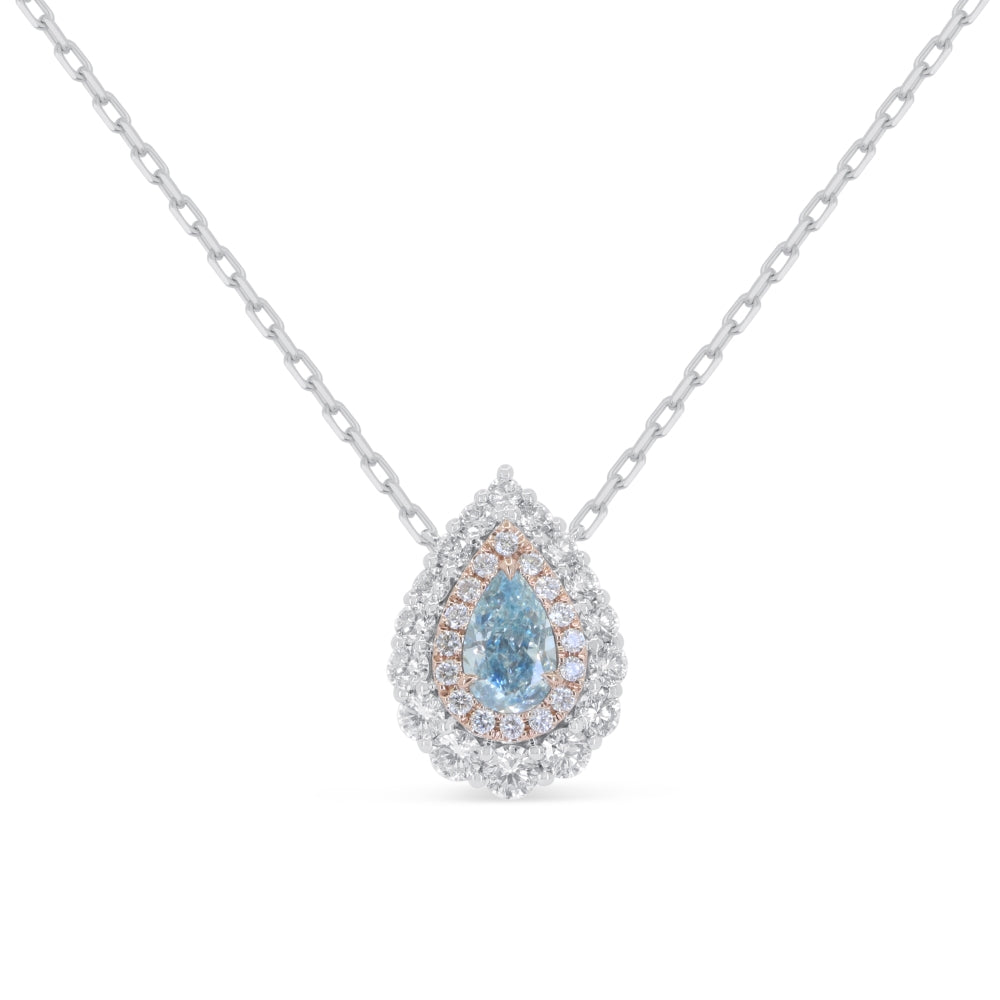 Beautiful Hand Crafted 14K White Gold  Blue Diamond And Diamond Milano Collection Necklace