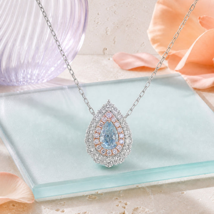 N1913 - 14K White Gold Fancy Color Diamond Pear Necklace