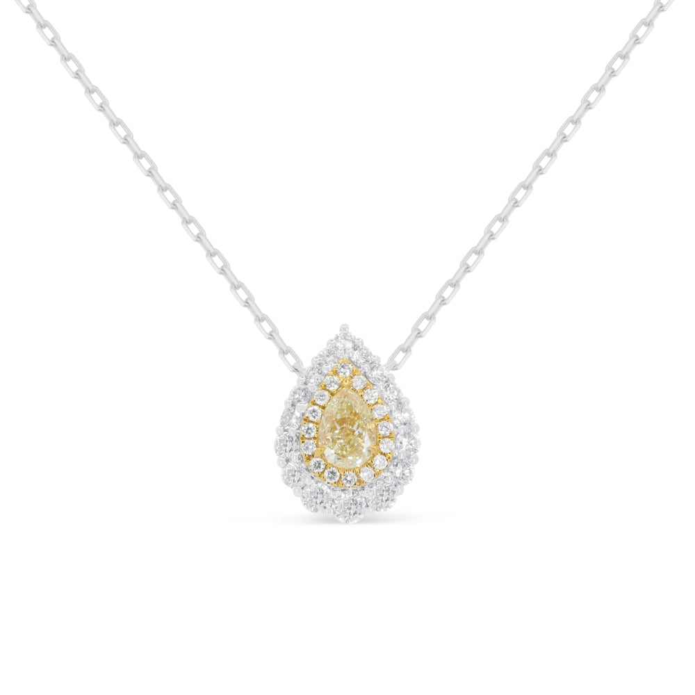 Beautiful Hand Crafted 14K White Gold  Fancy Yellow Diamond And Diamond Milano Collection Necklace