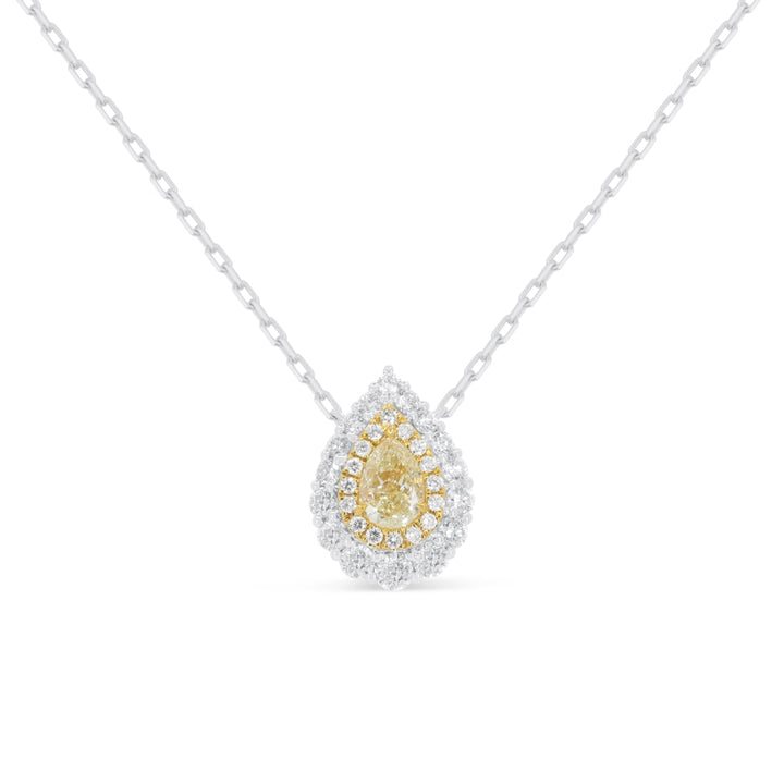 Beautiful Hand Crafted 14K White Gold  Fancy Yellow Diamond And Diamond Milano Collection Necklace