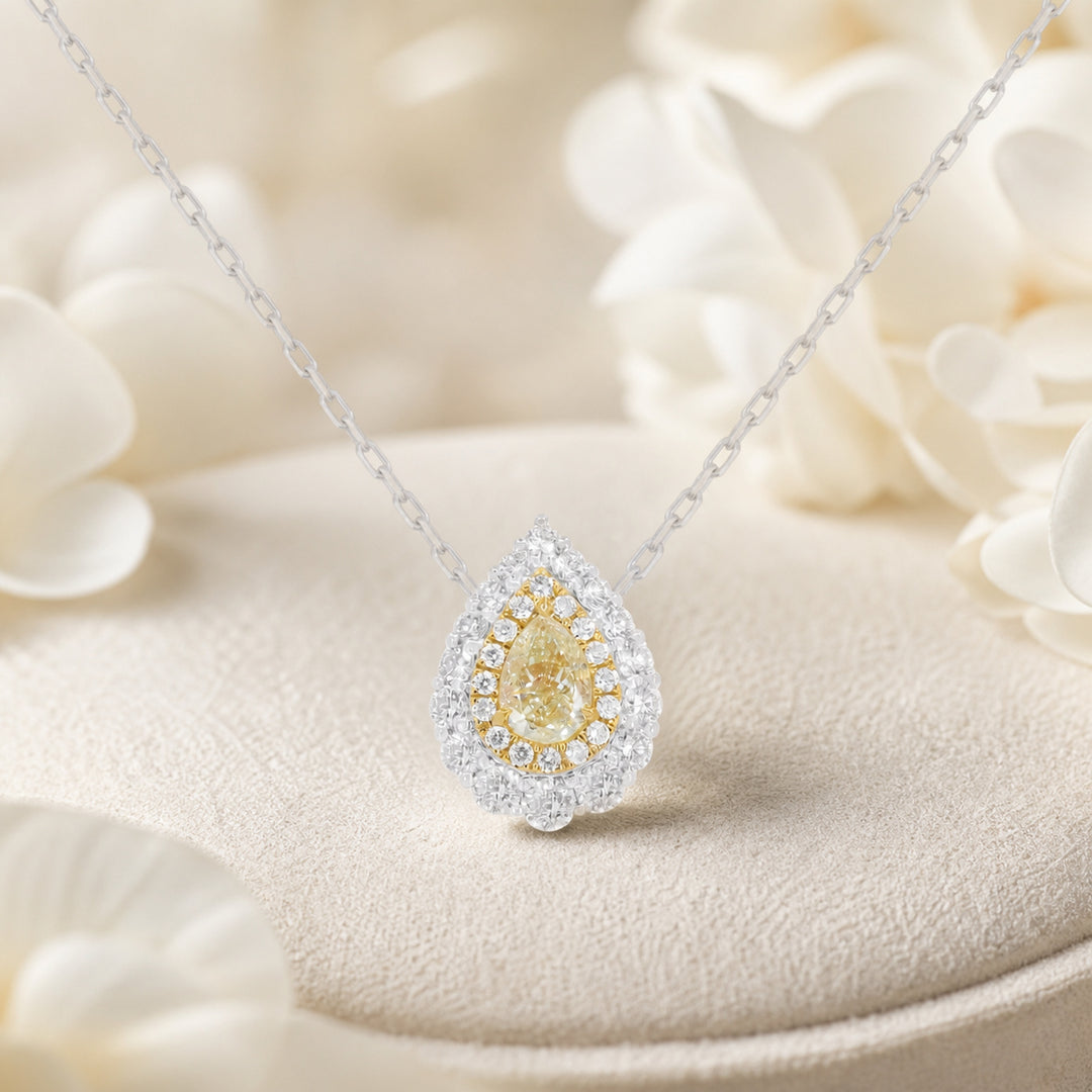N1913 - 14K White Gold Fancy Color Diamond Pear Necklace