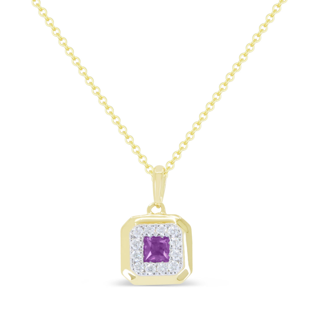 Beautiful Hand Crafted 14K Yellow Gold 3MM Amethyst And Diamond Essentials Collection Pendant