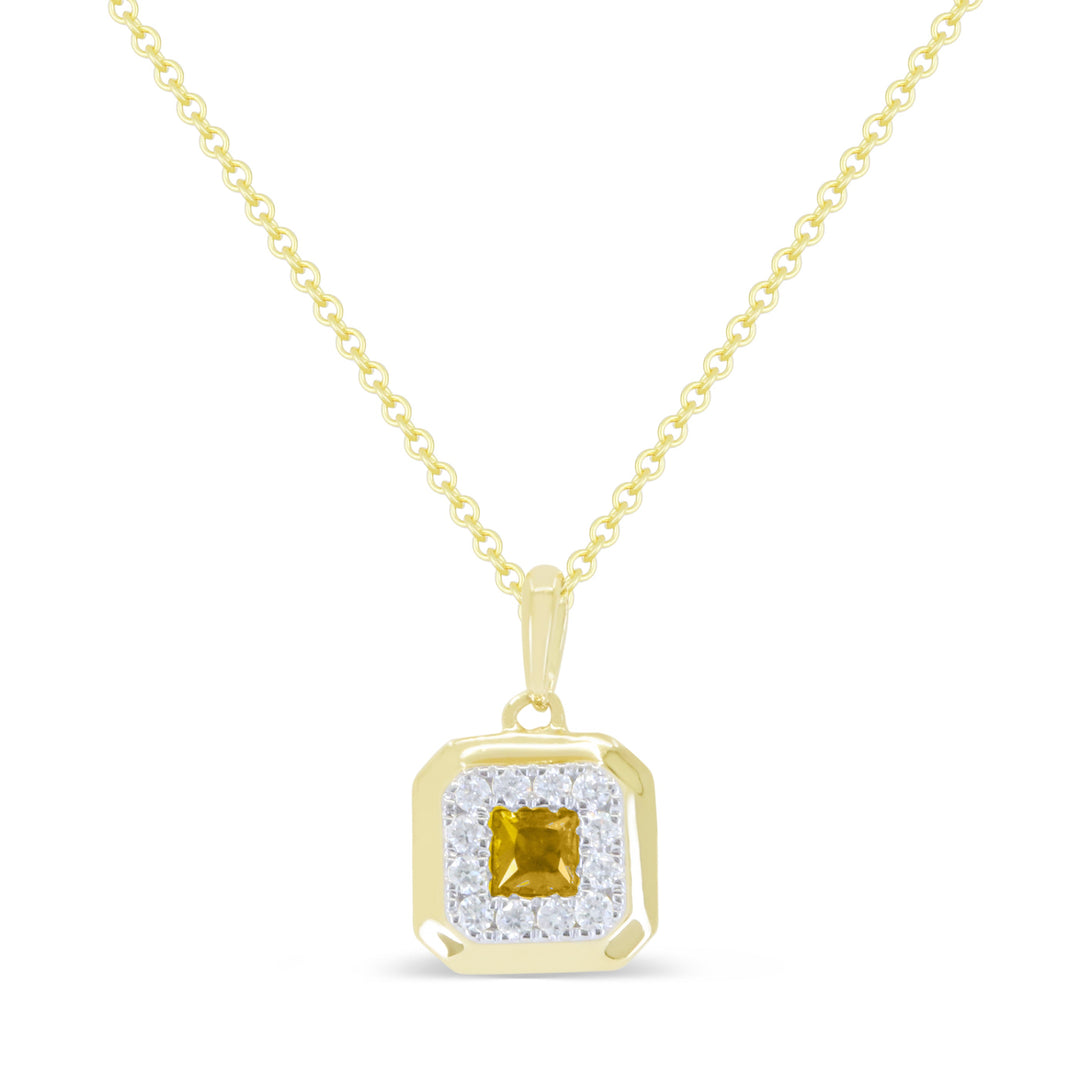 Beautiful Hand Crafted 14K Yellow Gold 3MM Citrine And Diamond Essentials Collection Pendant