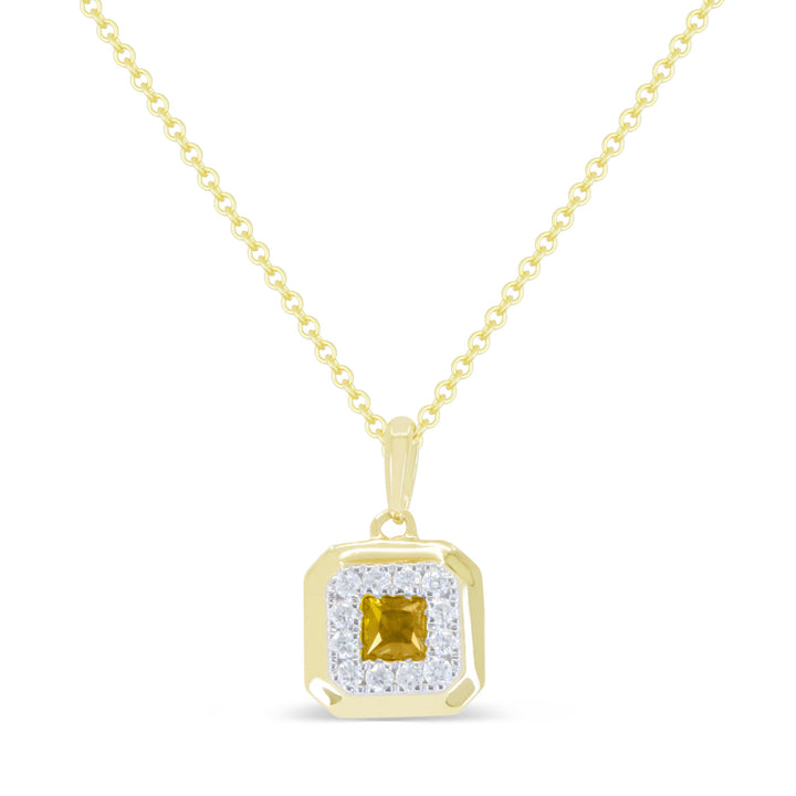 Beautiful Hand Crafted 14K Yellow Gold 3MM Citrine And Diamond Essentials Collection Pendant