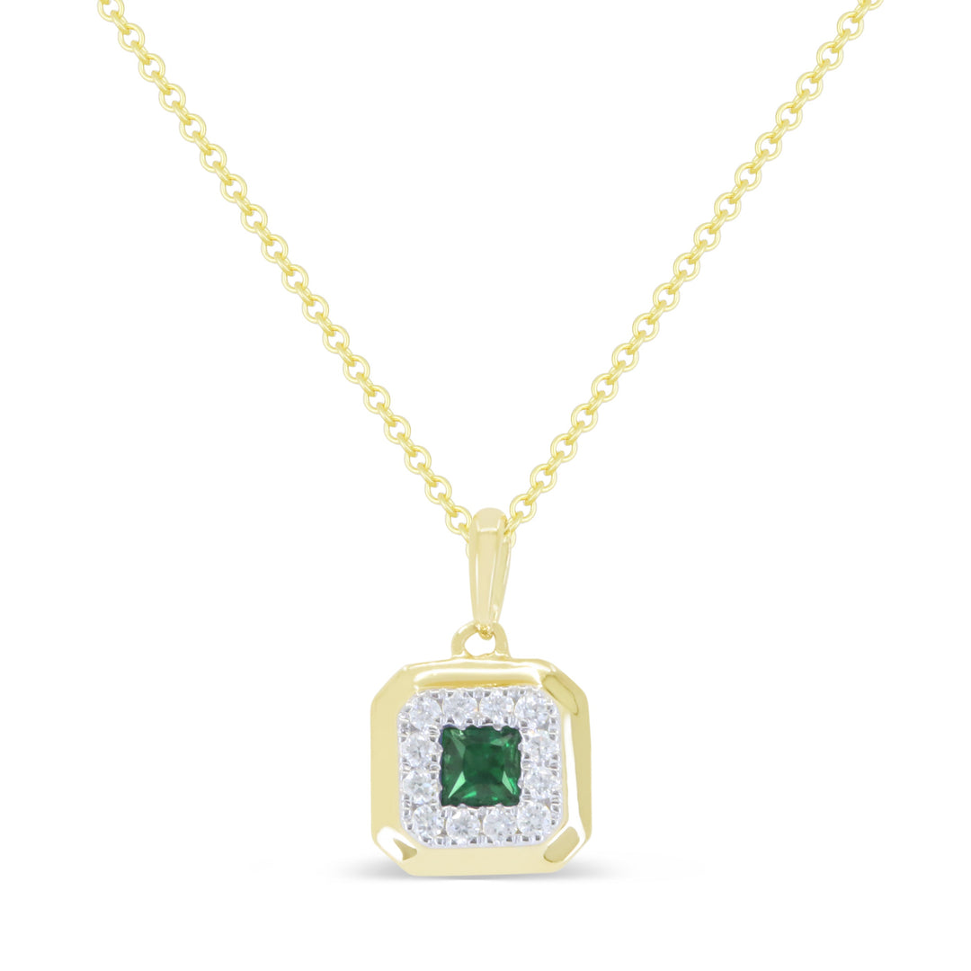 Beautiful Hand Crafted 14K Yellow Gold 3MM Emerald And Diamond Essentials Collection Pendant