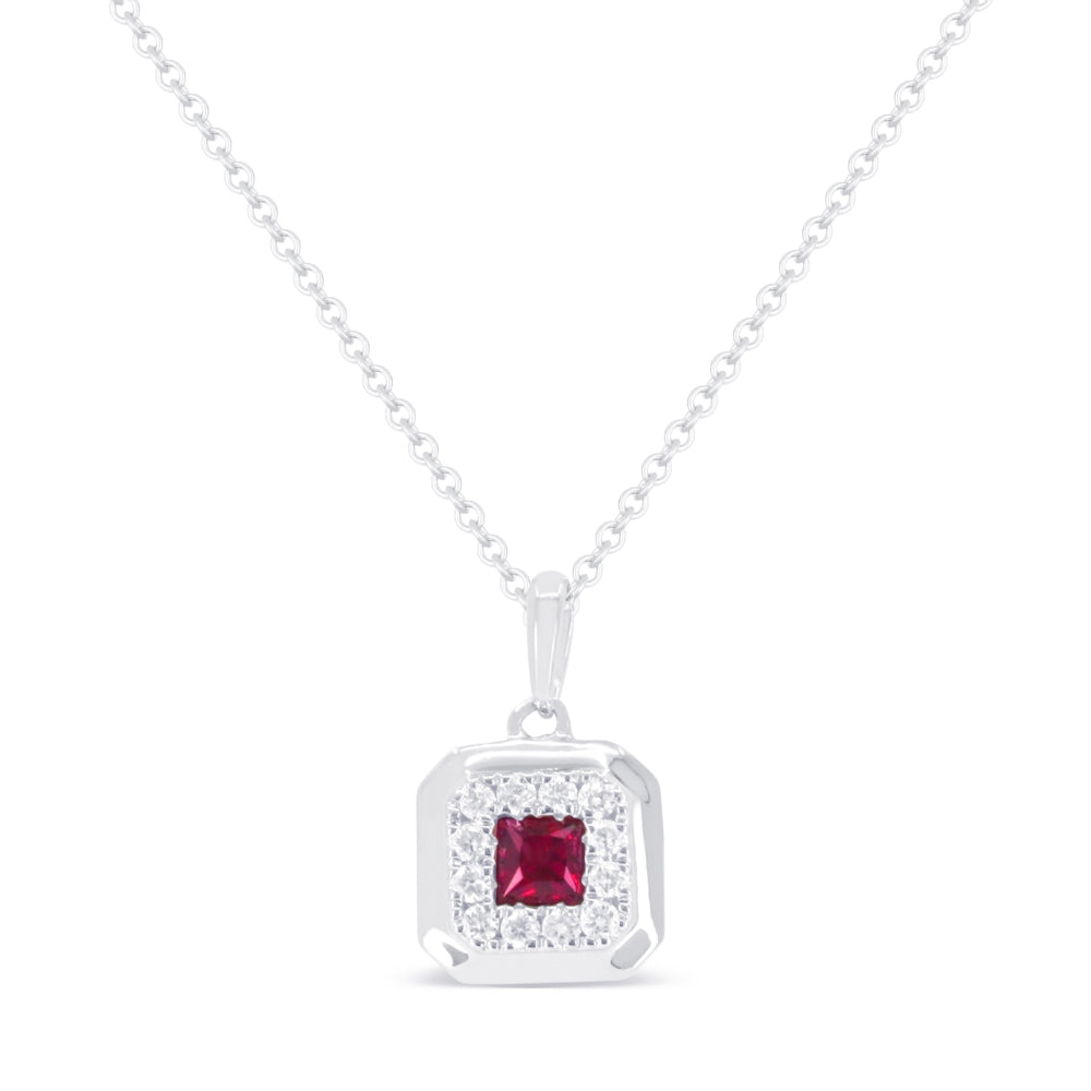 Beautiful Hand Crafted 14K White Gold 3MM Ruby And Diamond Essentials Collection Pendant