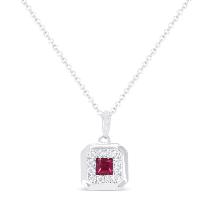 Beautiful Hand Crafted 14K White Gold 3MM Ruby And Diamond Essentials Collection Pendant