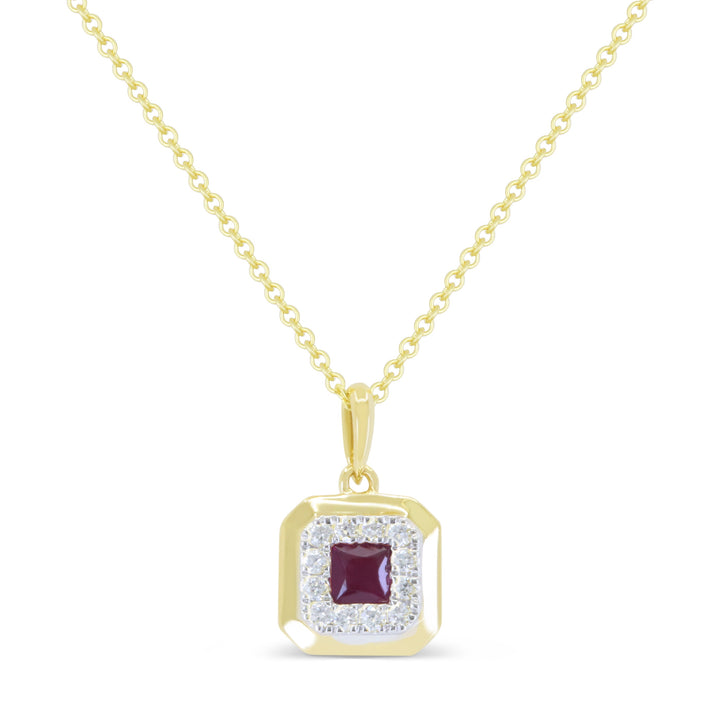 Beautiful Hand Crafted 14K Yellow Gold 3MM Ruby And Diamond Essentials Collection Pendant