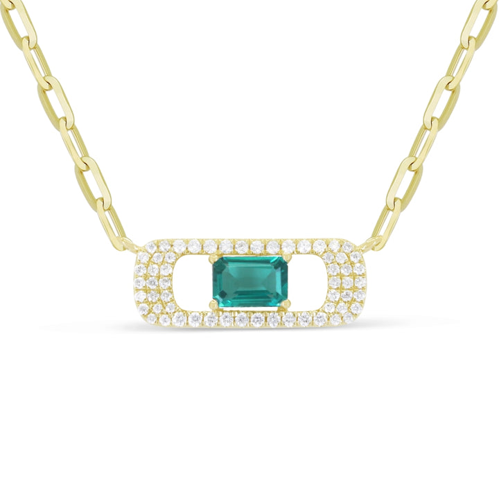 Beautiful Hand Crafted 14K Yellow Gold 4X6MM Created Tourmaline Paraiba And Diamond Essentials Collection Necklace