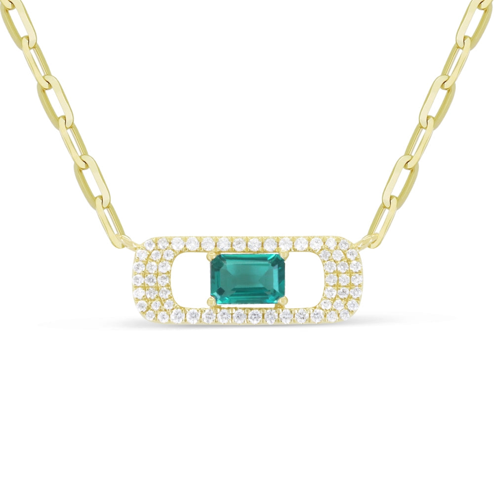 Beautiful Hand Crafted 14K Yellow Gold 4X6MM Created Tourmaline Paraiba And Diamond Milano Collection Necklace