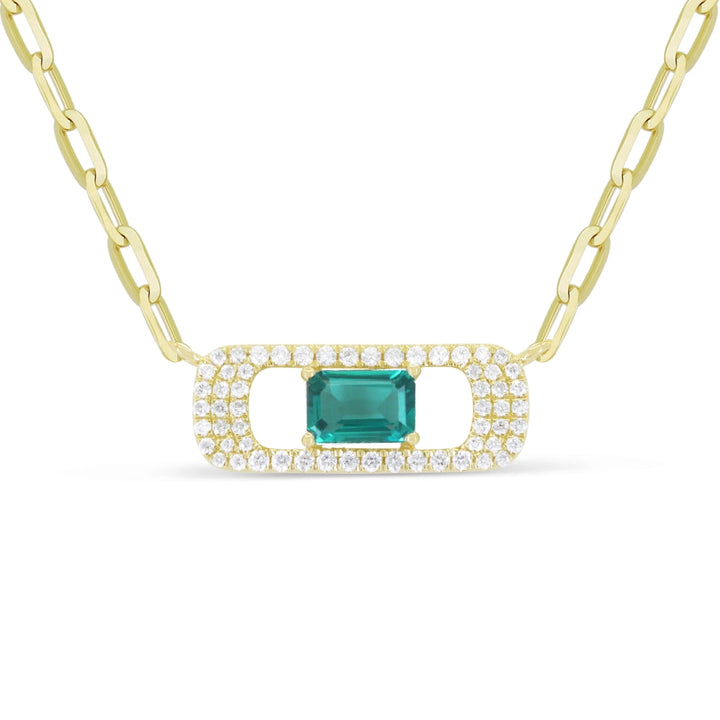 Beautiful Hand Crafted 14K Yellow Gold 4X6MM Created Tourmaline Paraiba And Diamond Essentials Collection Necklace