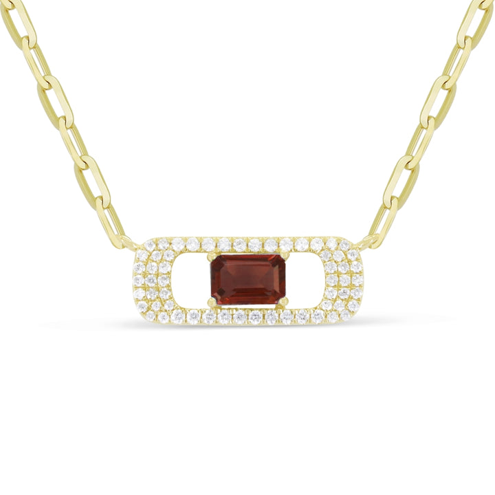 Madison L 14K Yellow Gold Garnet Paperclip Necklace - style N1916GAY