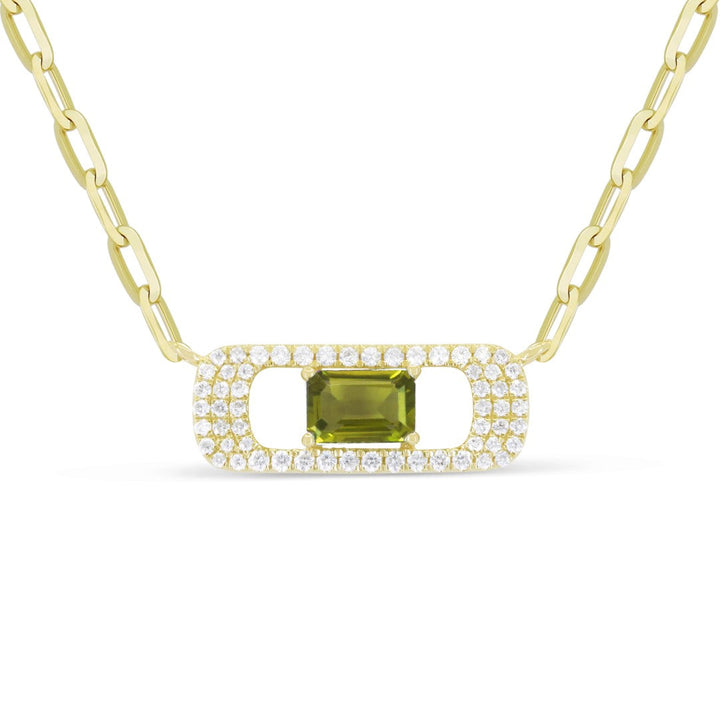 Beautiful Hand Crafted 14K Yellow Gold 4X6MM Peridot And Diamond Essentials Collection Necklace