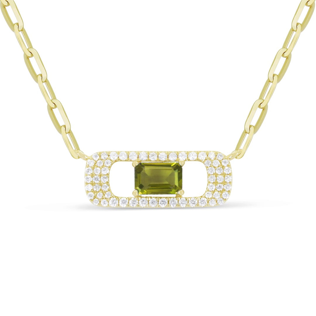 Beautiful Hand Crafted 14K Yellow Gold 4X6MM Peridot And Diamond Essentials Collection Necklace