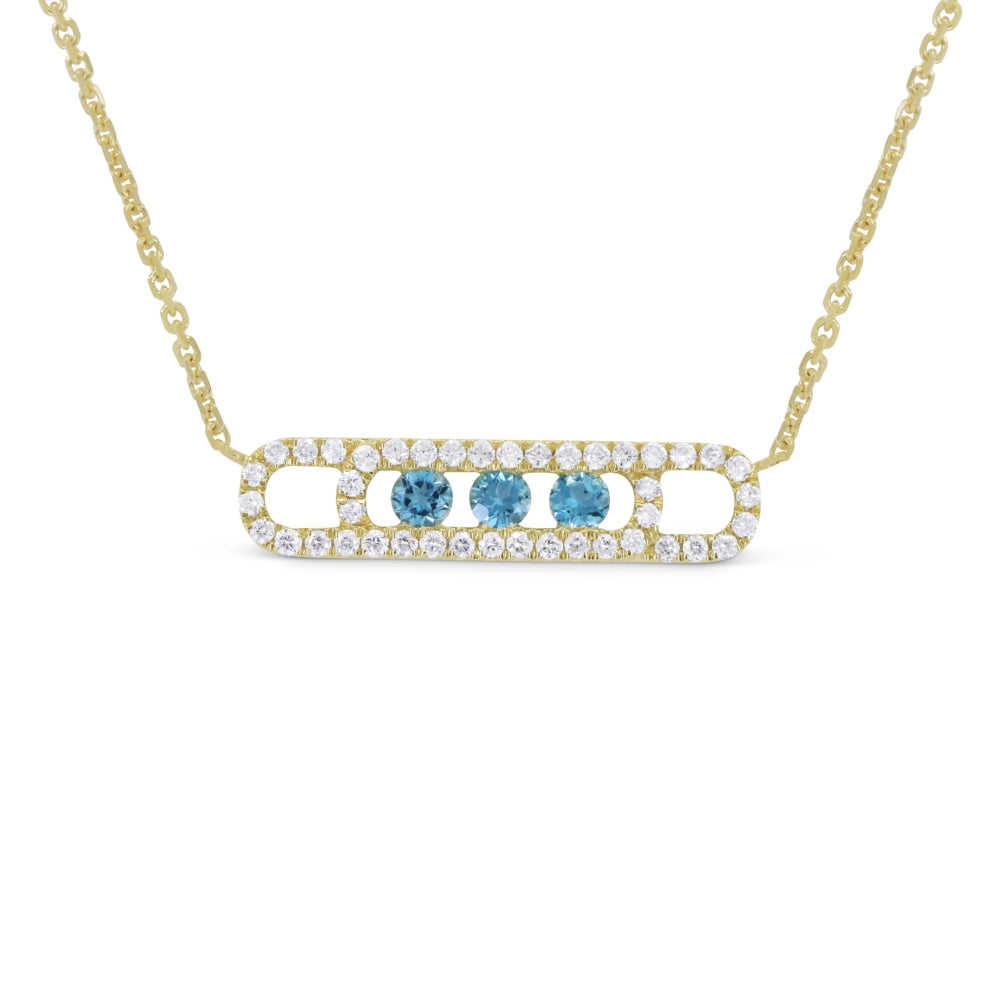 Beautiful Hand Crafted 14K Yellow Gold  London Blue Topaz And Diamond Essentials Collection Necklace
