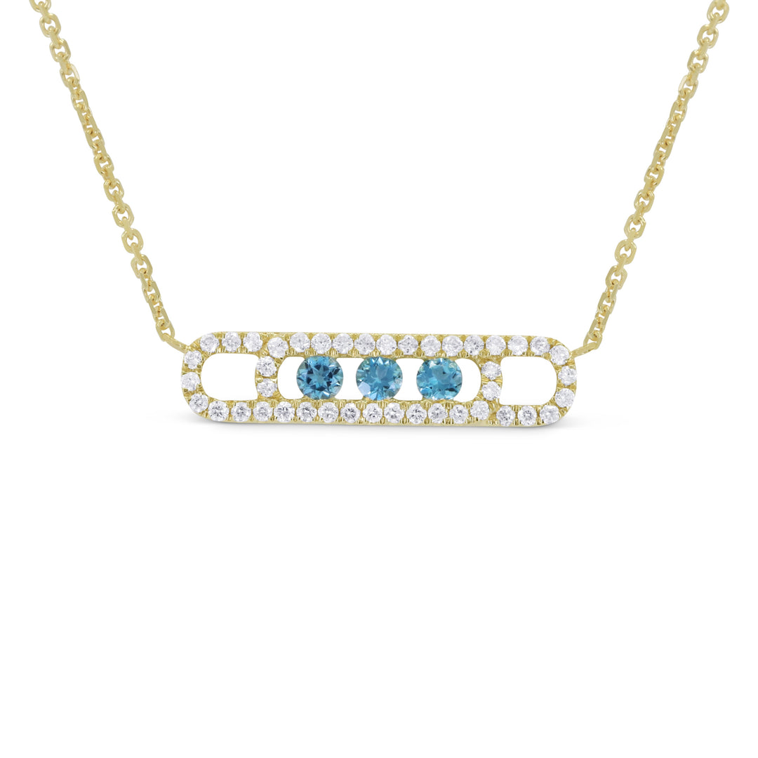 Beautiful Hand Crafted 14K Yellow Gold  London Blue Topaz And Diamond Essentials Collection Necklace