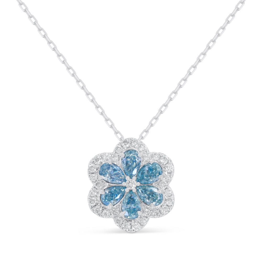 Beautiful Hand Crafted 14K White Gold  Blue Diamond And Diamond Milano Collection Necklace
