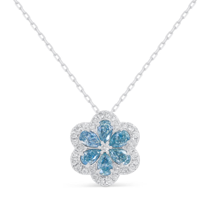 Beautiful Hand Crafted 14K White Gold  Blue Diamond And Diamond Milano Collection Necklace