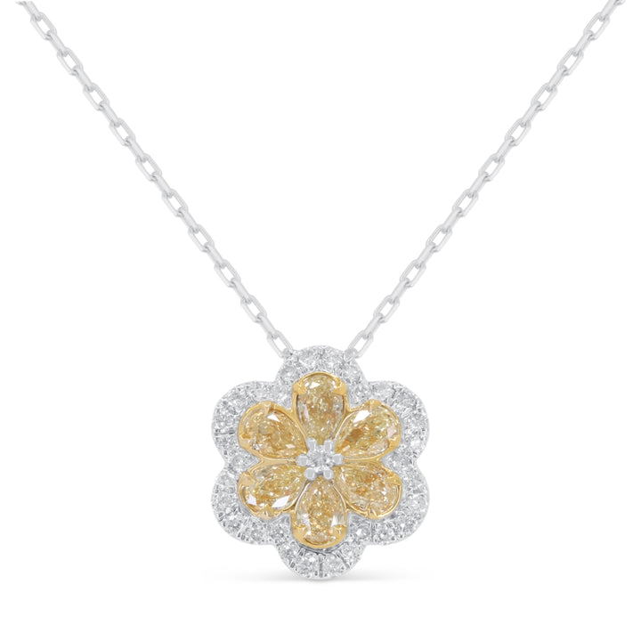 Beautiful Hand Crafted 14K White Gold  Fancy Yellow Diamond And Diamond Milano Collection Necklace