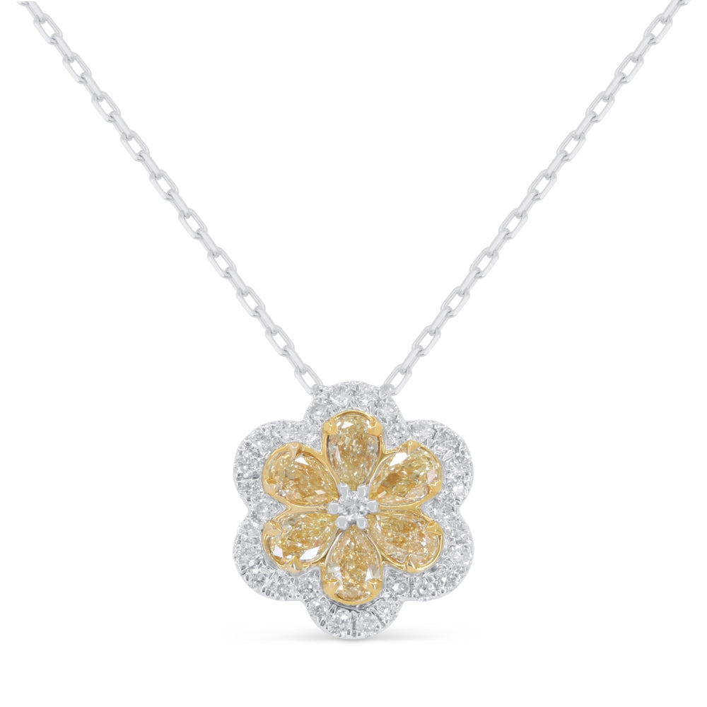Beautiful Hand Crafted 14K White Gold  Fancy Yellow Diamond And Diamond Milano Collection Necklace