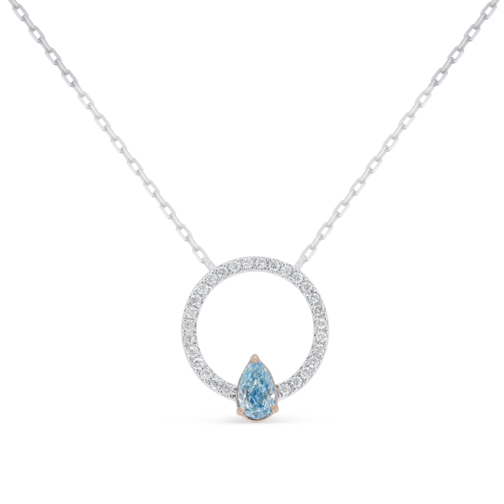 Beautiful Hand Crafted 14K White Gold  Blue Diamond And Diamond Milano Collection Necklace