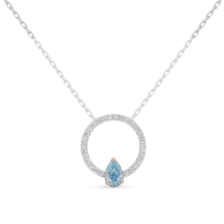 Beautiful Hand Crafted 14K White Gold  Blue Diamond And Diamond Milano Collection Necklace