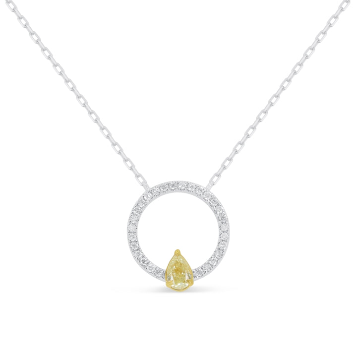 Beautiful Hand Crafted 14K White Gold  Fancy Yellow Diamond And Diamond Milano Collection Necklace