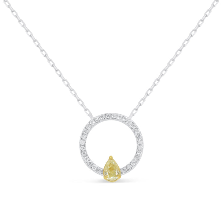 Beautiful Hand Crafted 14K White Gold  Fancy Yellow Diamond And Diamond Milano Collection Necklace