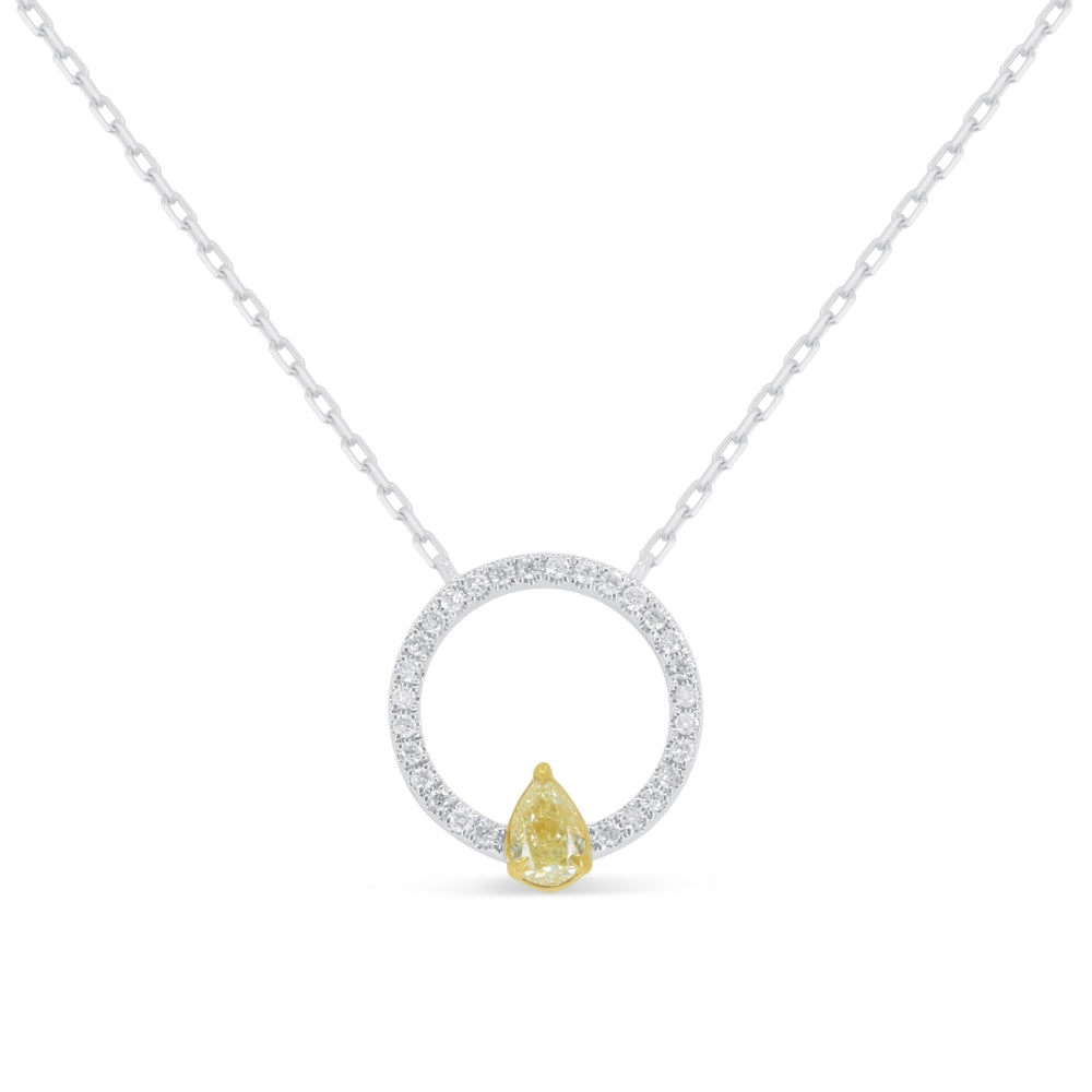 Beautiful Hand Crafted 14K White Gold  Fancy Yellow Diamond And Diamond Milano Collection Necklace